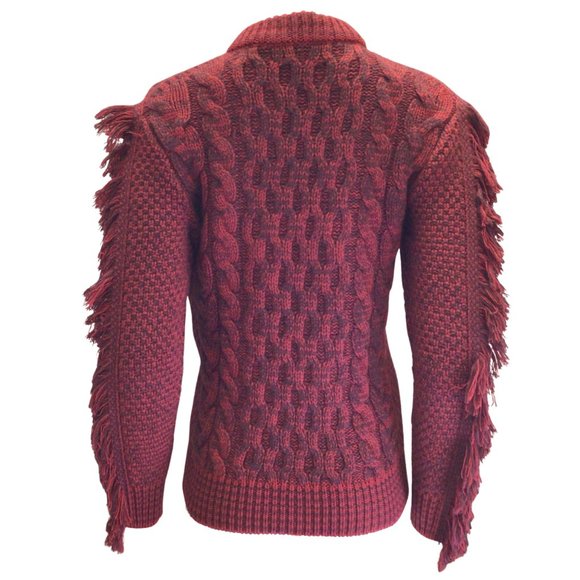 ALANUI RED / BURGUNDY FRINGED DETAIL LONG SLEEVED CASHMERE KNIT PULLOVER SWEATER - Picture 3 of 4